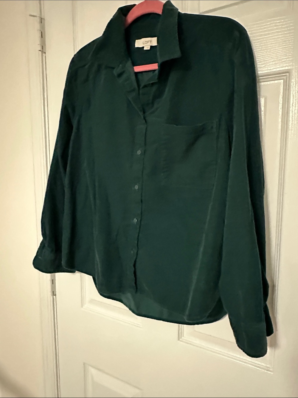 LOFT Corduroy Button Down, Dark Green, Size Medium/M